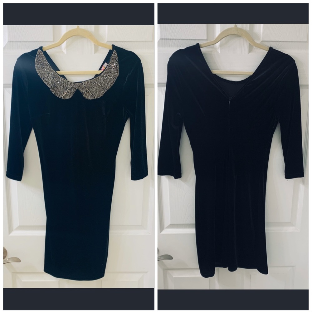 Miss & Cix black velvet dress with beaded collar